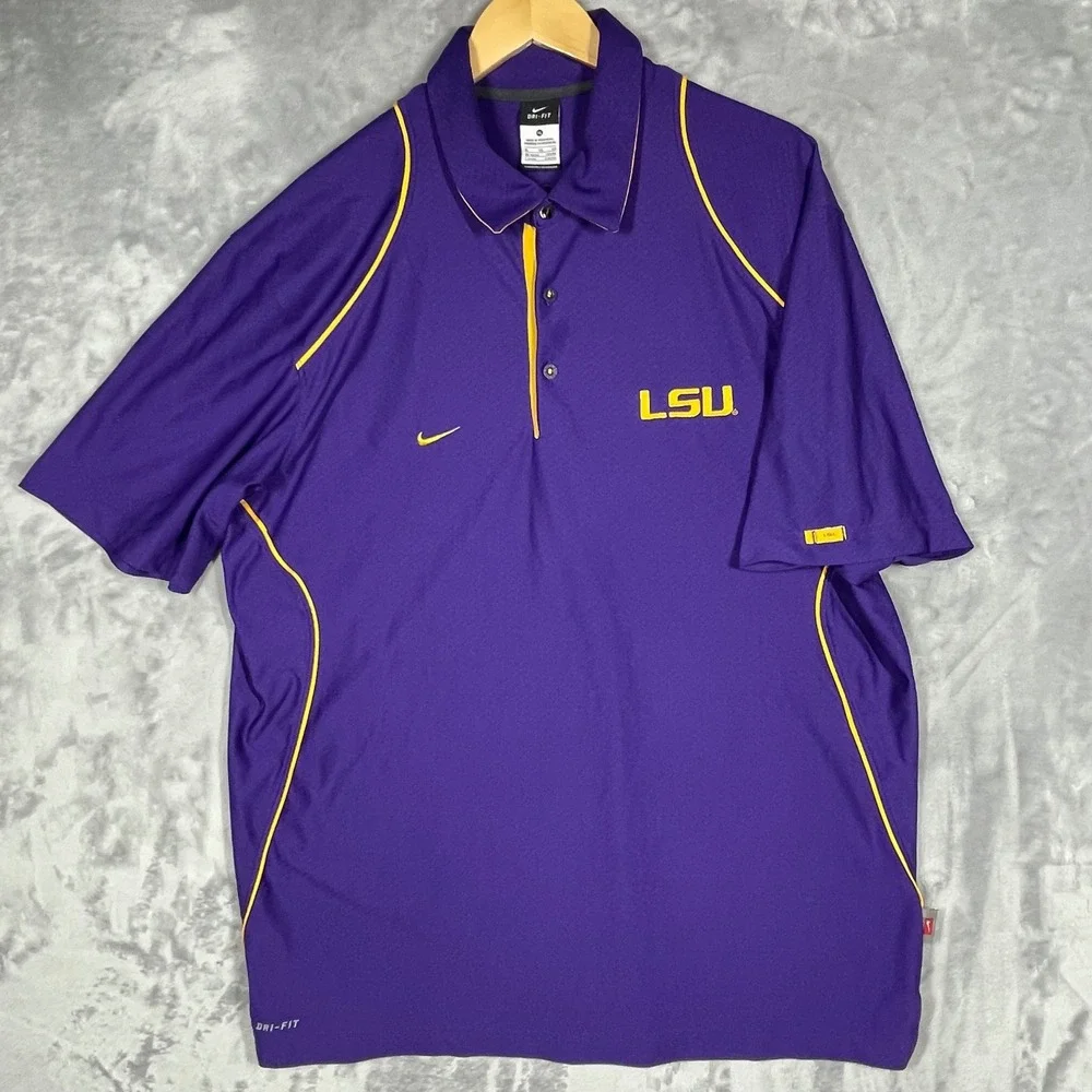Nike Dri-FIT LSU Tigers Polo Shirt Mens XL Purple Yellow 22698X-LS1 NCAA